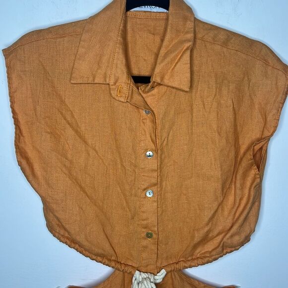 Hevron Simona Orange Linen Cut Out Dress XS - Picture 4 of 8